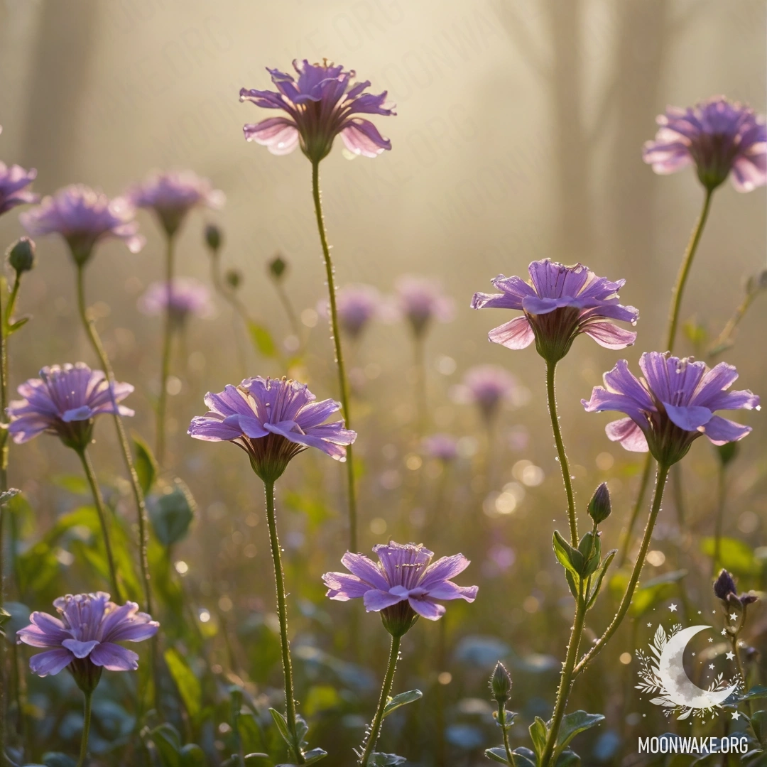 Спокойный пейзаж с голубыми цветами флокса, покрытыми морозом ночью.