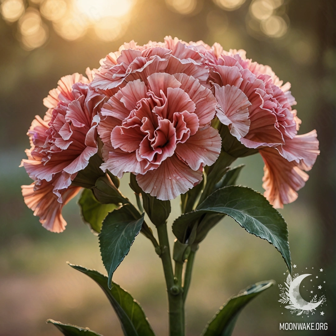 Букет зеленых гвоздик на фоне заката.