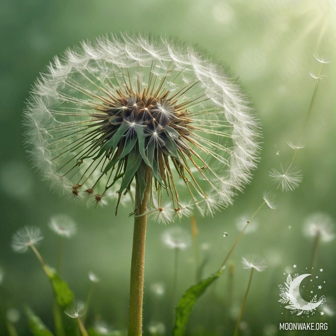 Букет зелёных одуванчиков, окутанный мягким туманом.