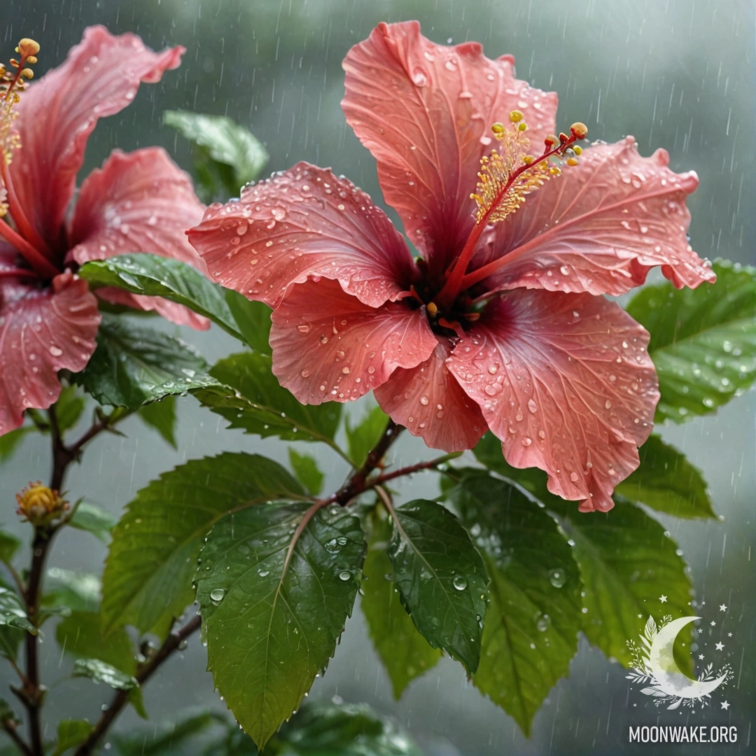 Лаймового цвета цветок гибискуса, окутанный туманом и дождем, украшенный пайетками.