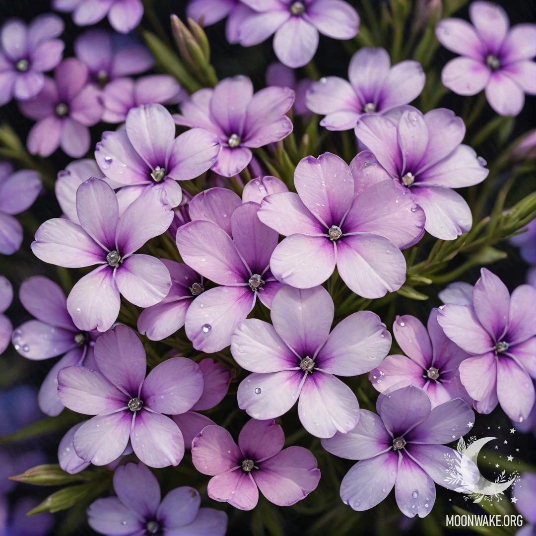 Прекрасная акварельная картина с лавандафлоксом, окружённым стразами на фоне ночного неба.