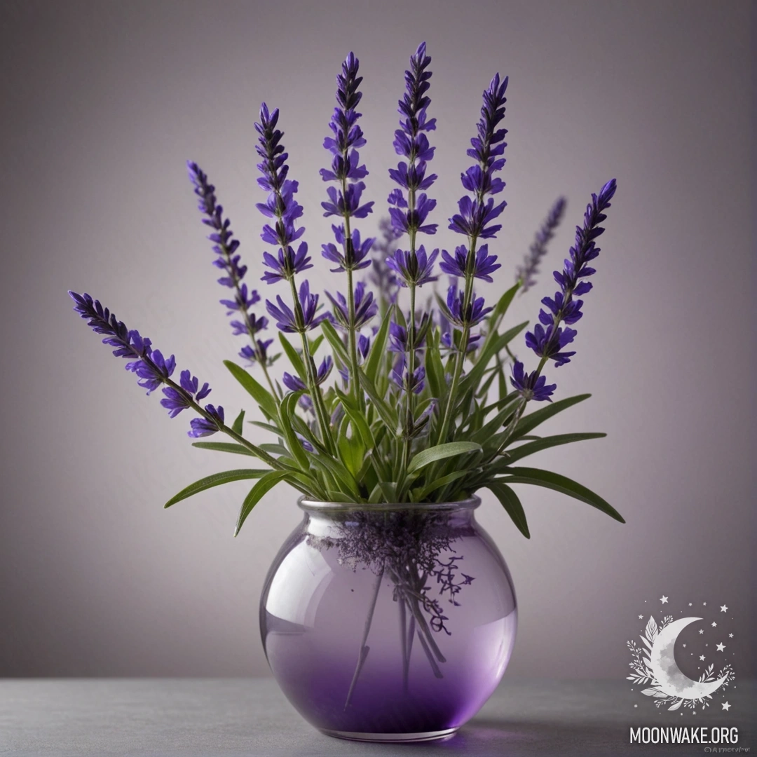 Акварельная живопись с фиолетовой лилией в тумане в корзине.