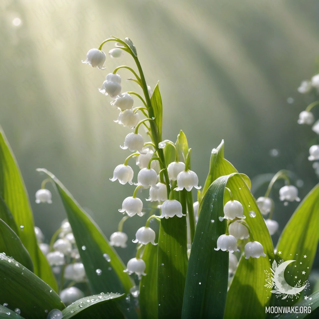 Красивый вид на жёлтую лилию в долине в тумане с солнечными лучами, пробивающимися сквозь облака.
