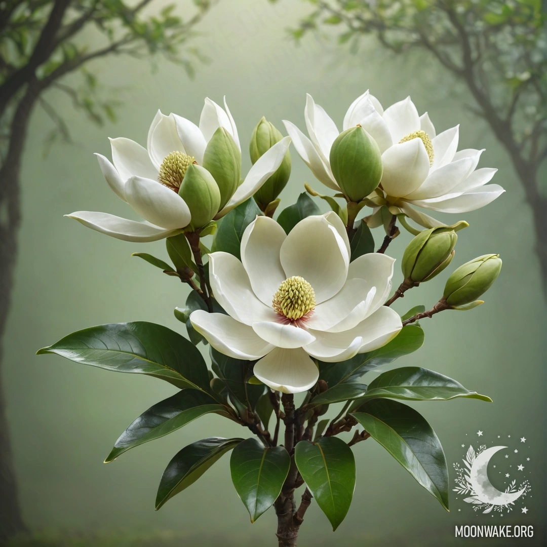 Романтичный букет зелёных магнолий, окутанный нежным туманом.