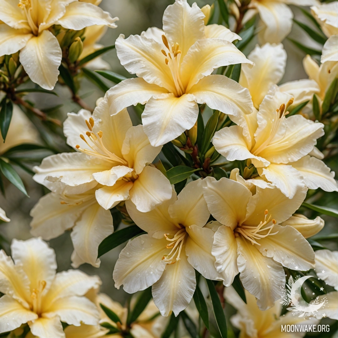 Нежный узор кремово-жёлтых цветов олеандра, вдохновленный импрессионизмом.