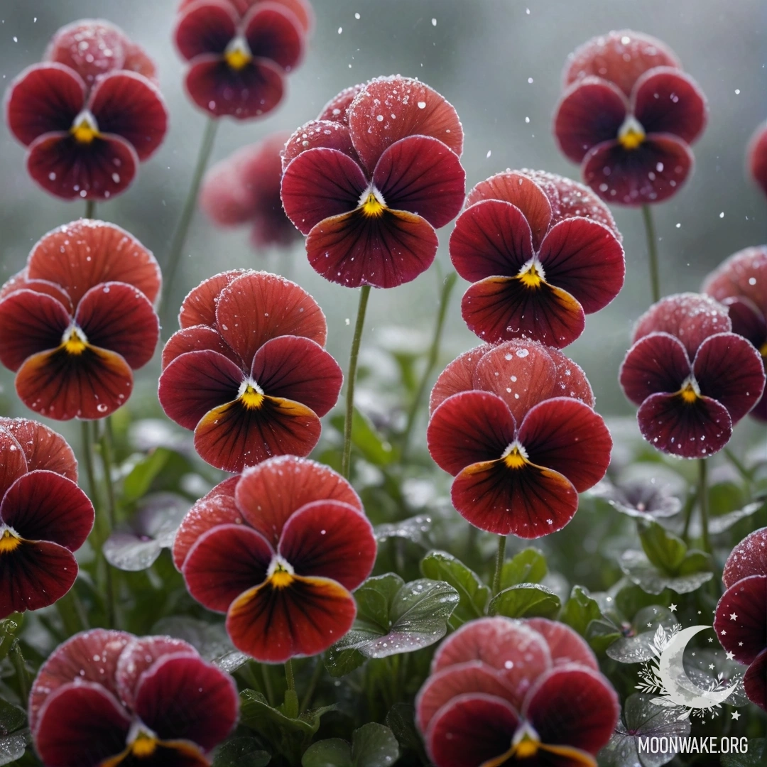 Живописная композиция из красных анюток, окруженных туманом и блёстками.