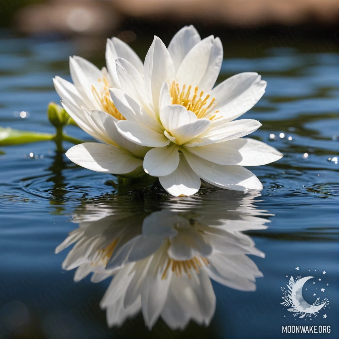 Удачно запечатленное спокойствие нежных белых цветов, плавающих на воде.