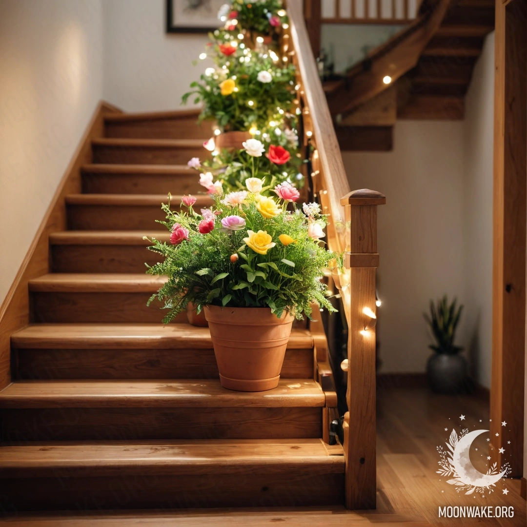 Деревянный стол на фоне гор, украшенный банкой с красными цветами, кофейником и чашками.