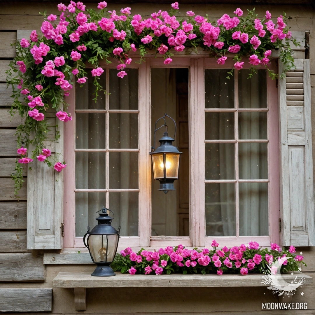 Деревянный подоконник, украшенный банкой с ромашками и открытой книгой на фоне ночного неба.