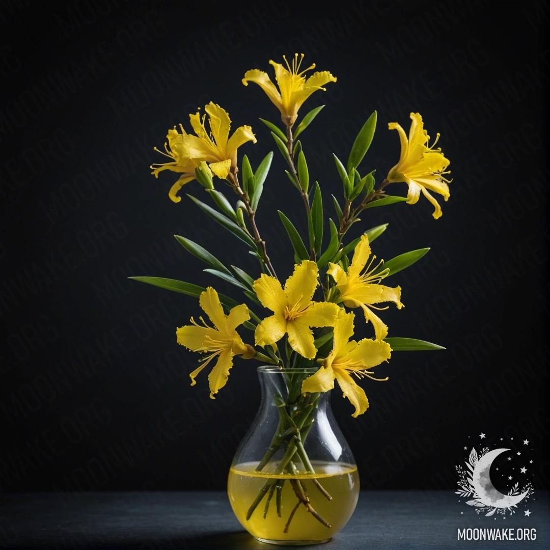 Жёлтый цветок гладиолуса в мороз на закате, украшенный стразами.