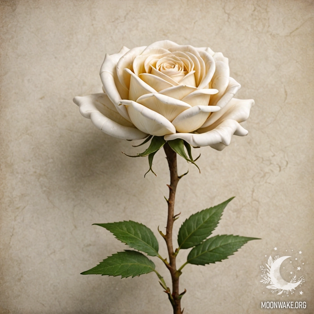 Детальное изображение розы, полностью выполненной из мрамора, демонстрирующей элегантность.