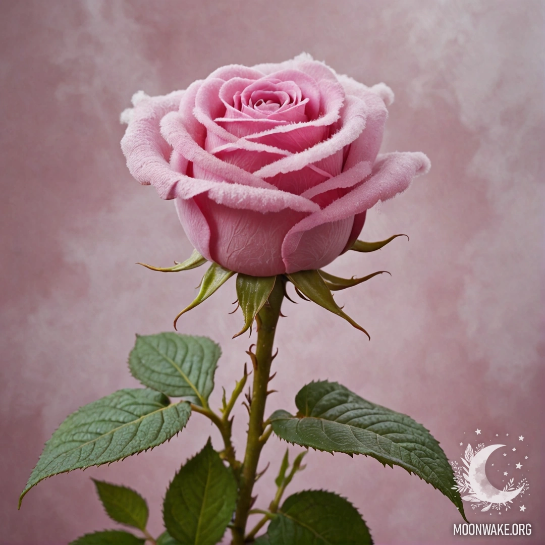 Нежная роза, сформированная из кружящегося тумана, эфемерная и мягкая.