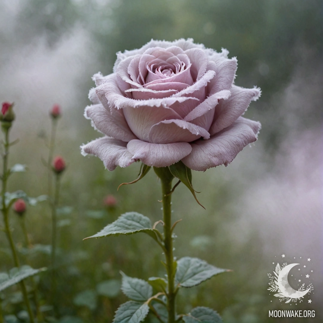 Нежная роза, созданная из эфемерного тумана, плавно колебящаяся.