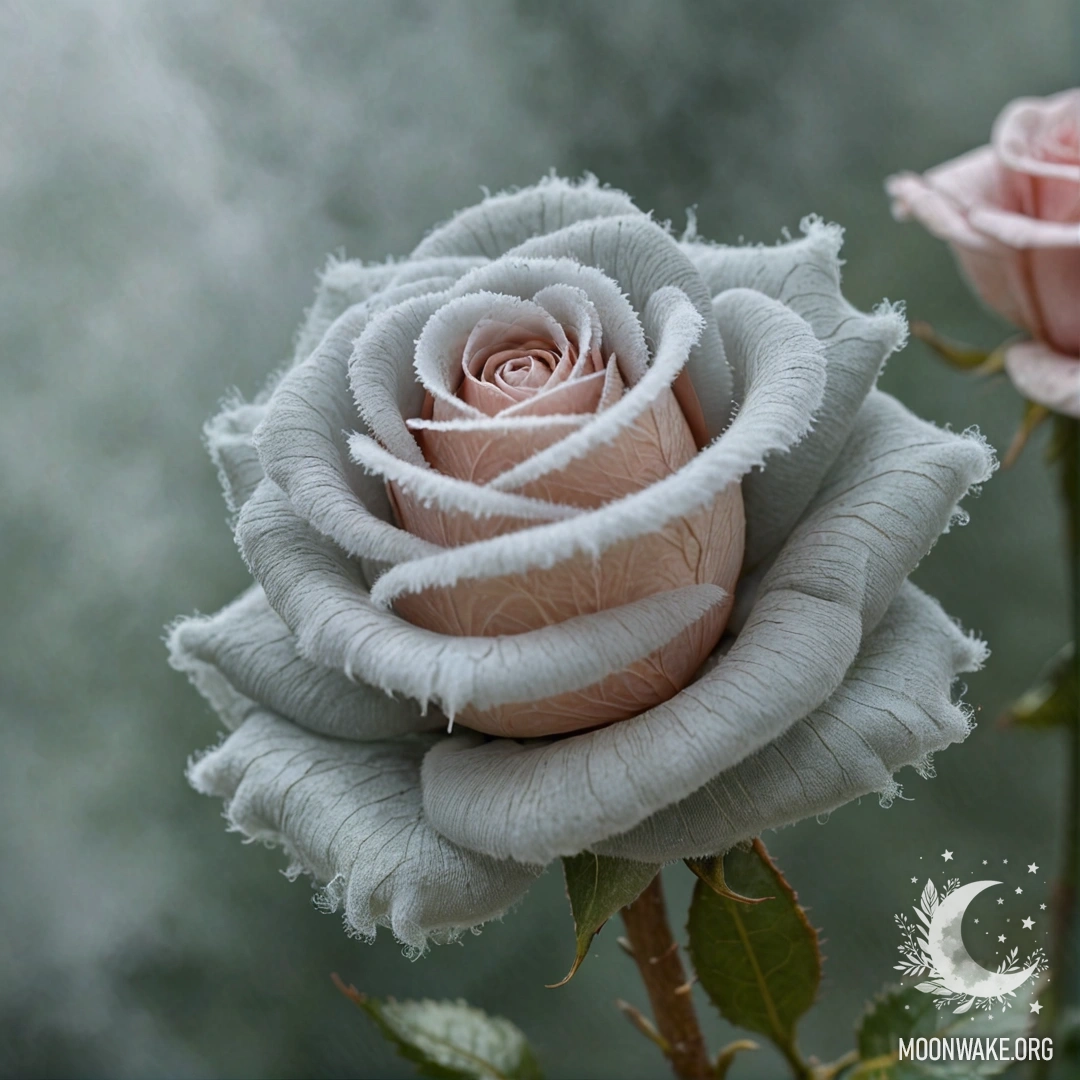 Нежная роза, созданная из эфирного тумана, мягкая и сновидческая.
