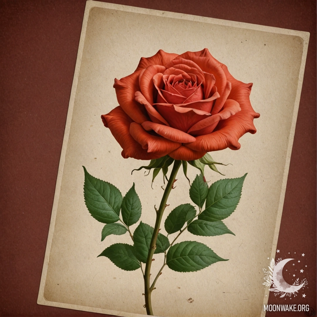 Винтажная открытка с красным пламенем в форме розы.