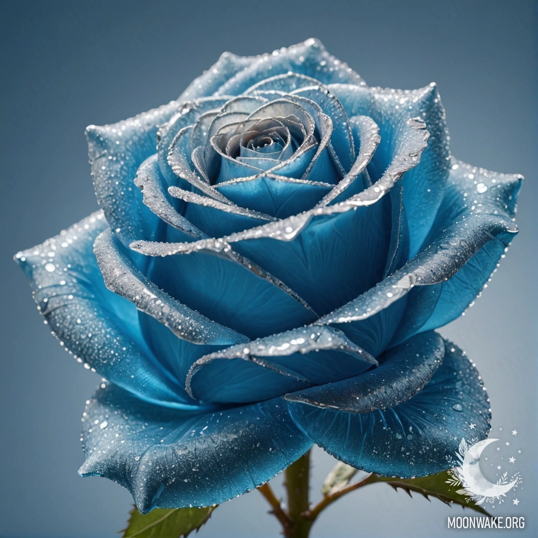 Кристалл в форме розы, светящийся небесно-голубыми тонами.