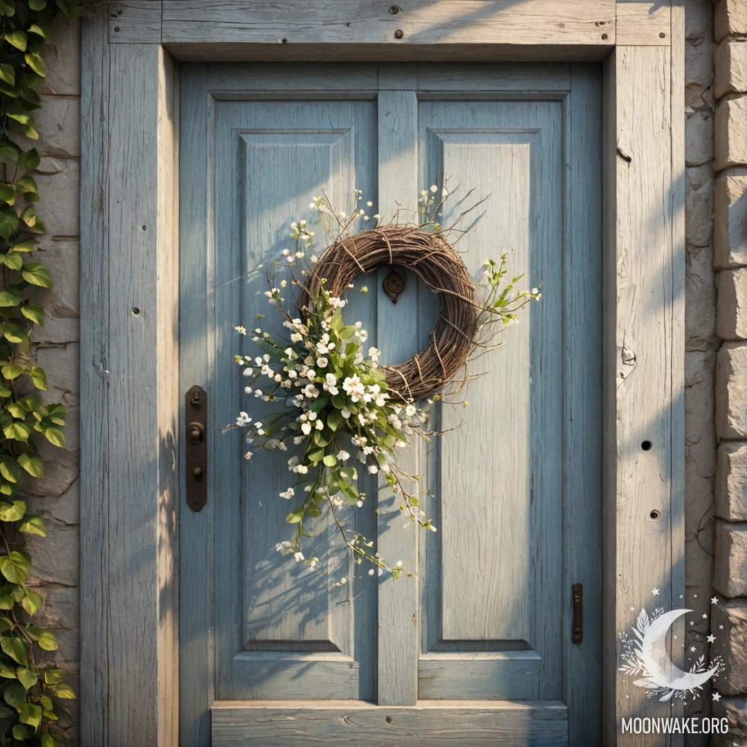 Деревенский деревянный стол с банкой цветов и размытыми огоньками фона.