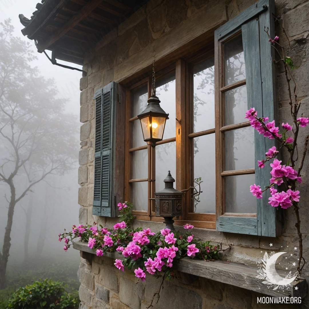 Стул на фоне потрёпанной стены, на нём плед и букет цветов.