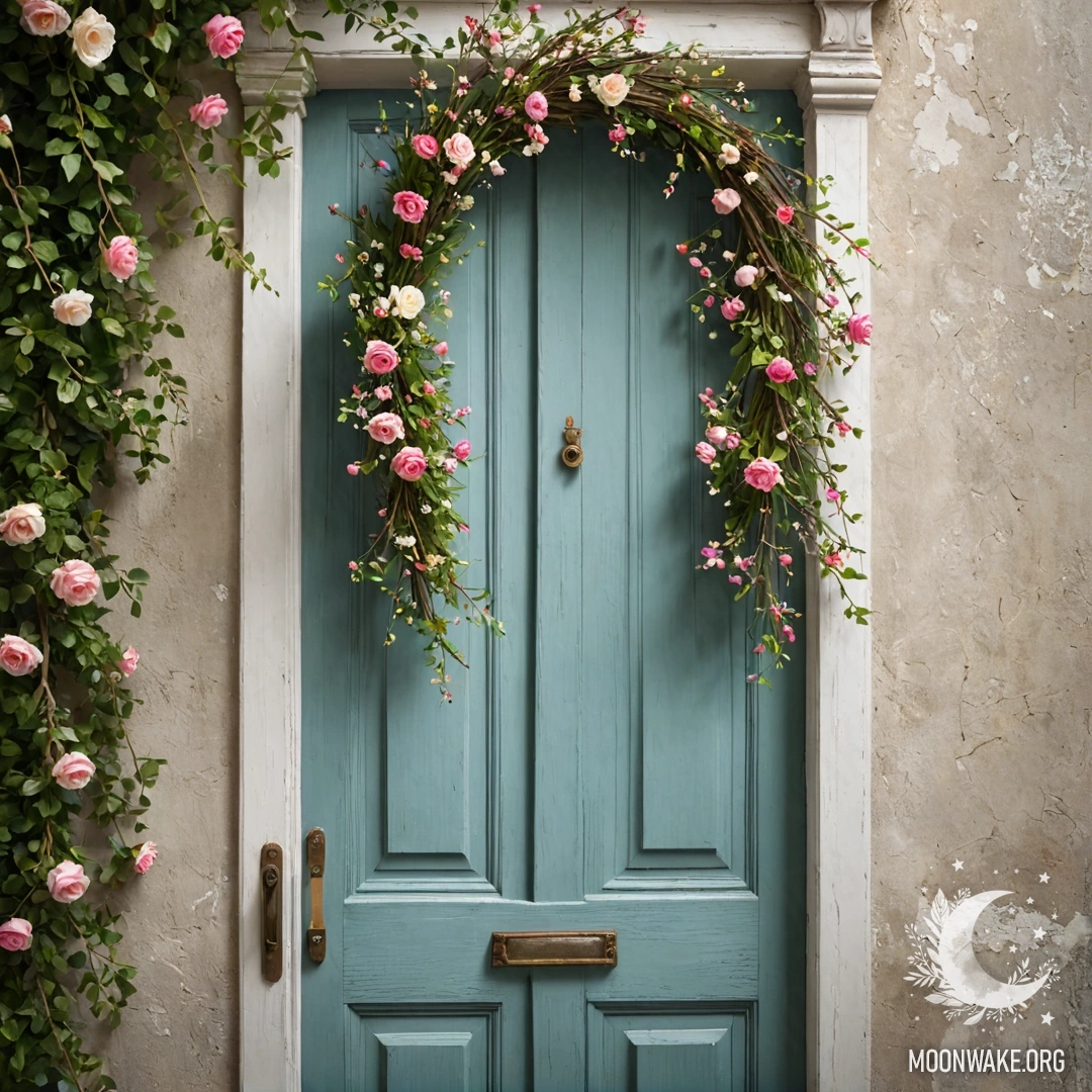 Стул, на котором лежит плед и букет цветов, на фоне обшарпанной стены, окутанной густым туманом.