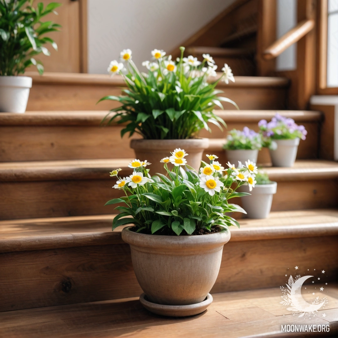 Уютная композиция с абстрактным деревянным столом на фоне гор, рядом банка с красными цветами, кофейник и чашки.