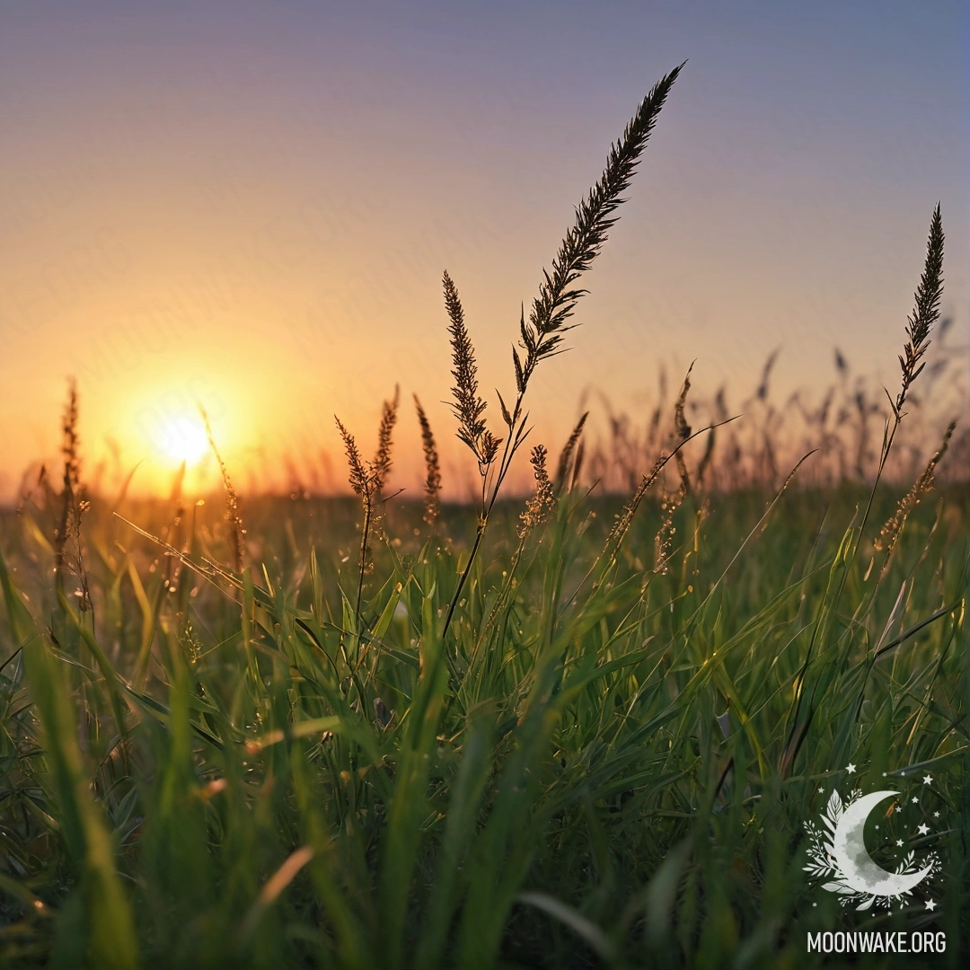 Крупный план травы на умиротворяющем поле с боке закатного неба