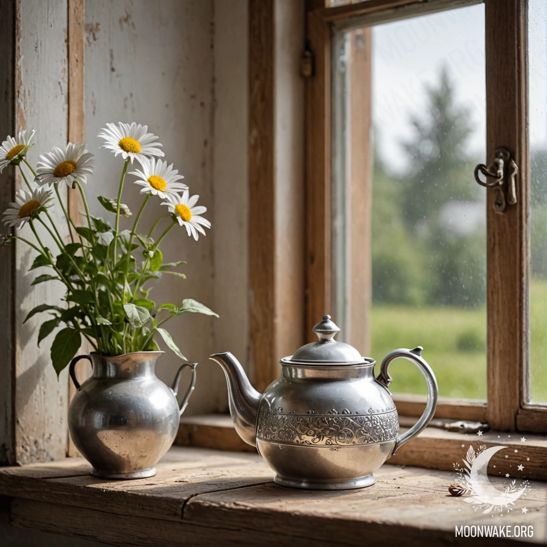Потертая голубая дверь с букетом маков на ручке в ночное время.