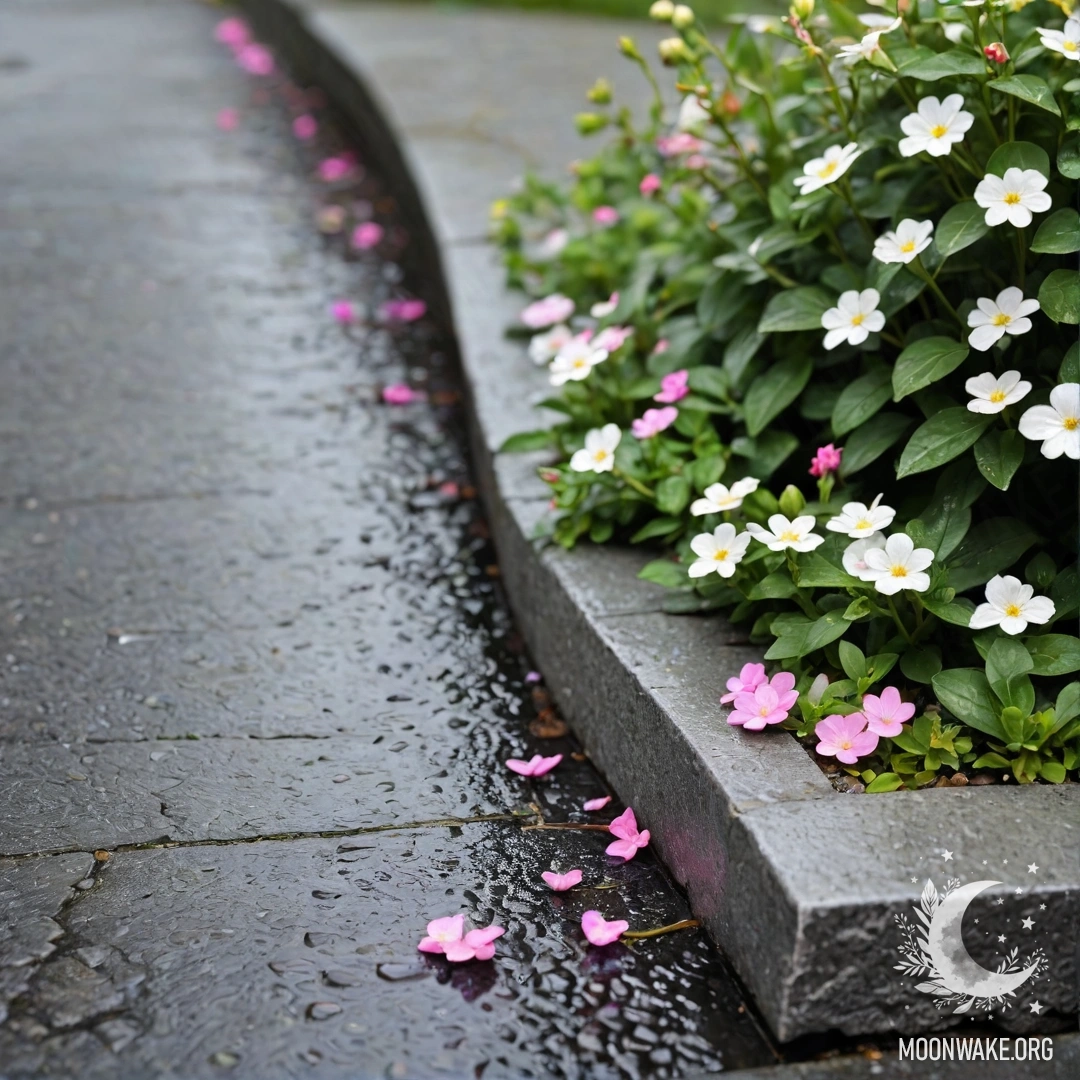 Потрепанная синяя дверь с букетом маков в ручке на фоне заката.