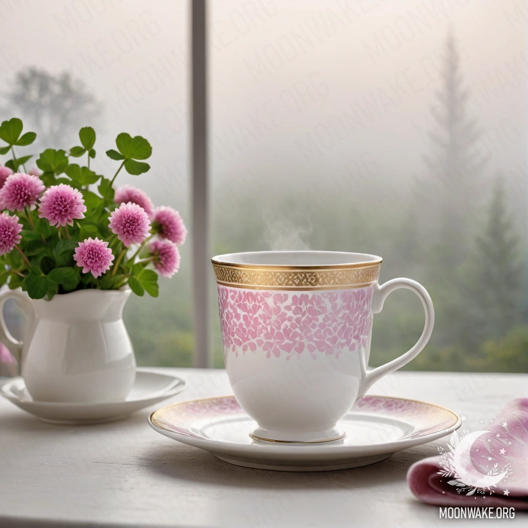 Старая металлическая ваза пастельного синего цвета, наполненная белыми и розовыми цветами на фоне обветренной белой стены, освещенной гирляндой огней.