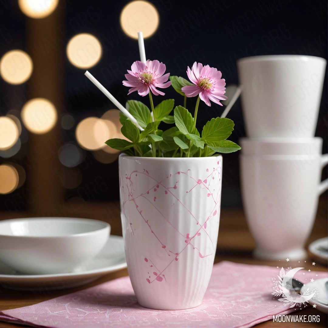 Потертый каменный бордюр с белыми и розовыми цветами, растущими за ним на закате.