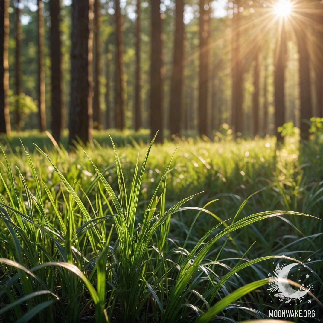 Крупный план красивой травы на фоне размытых лесных пейзажей.
