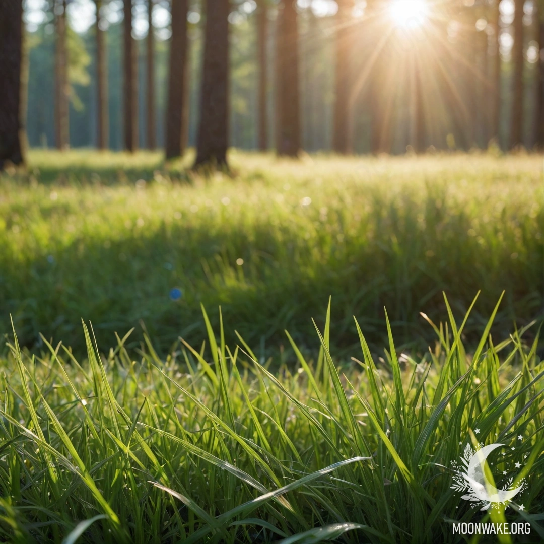 Крупный план травы на поле с мягким солнечным светом, проходящим сквозь