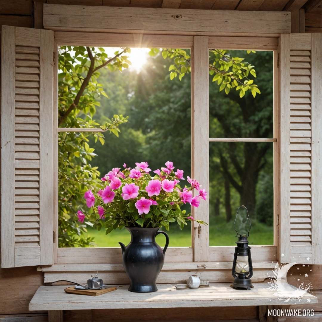 Крупный план ромашек с лучами солнца, пробивающимися сквозь деревья на закате.