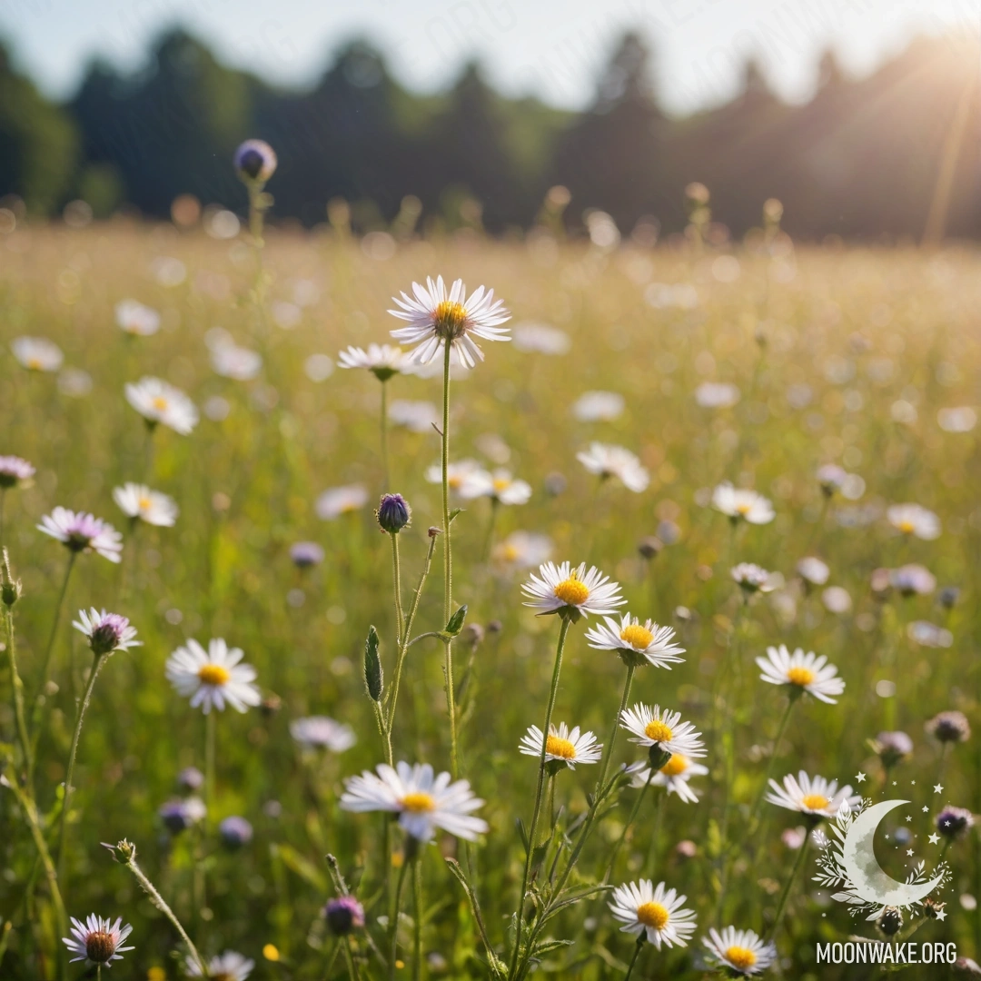 Крупный план милых полевых цветов на размытом фоне цветущих растений.