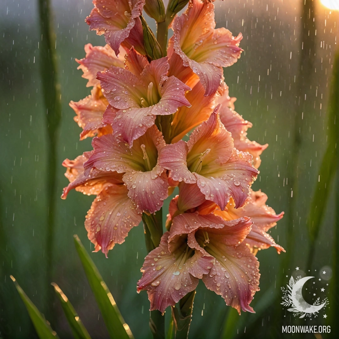 Букет нежных незабудок в тумане и дожде на закате.