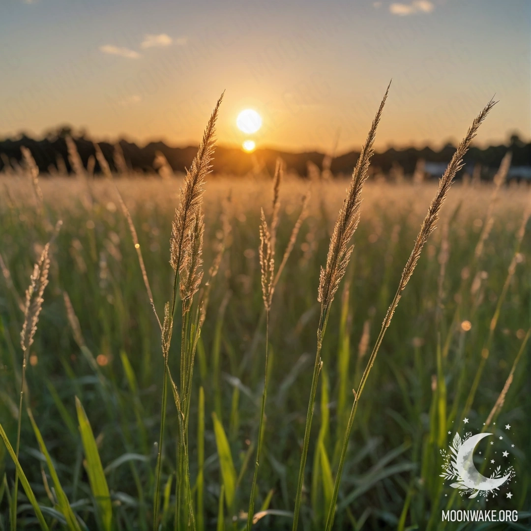 Крупный план нежной травы, освещенной закатным боке.