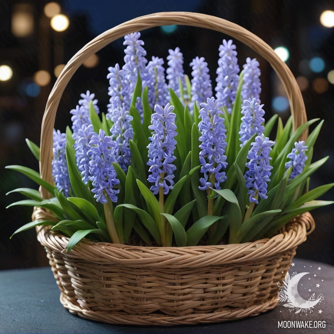 Нежный гиацинт в лаймовом ведерке, освещённый лунным светом.