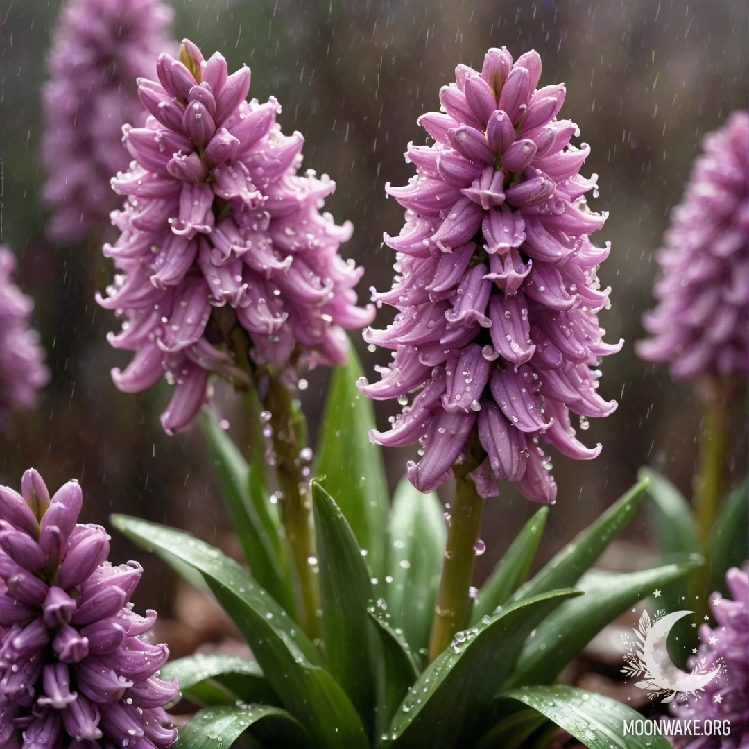 Нежный гиацинт кофейного цвета, украшенный ринстонами под дождём.