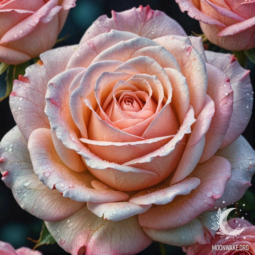 Нежная акварельная картина с милой розой в пастельных тонах на фоне ночи.