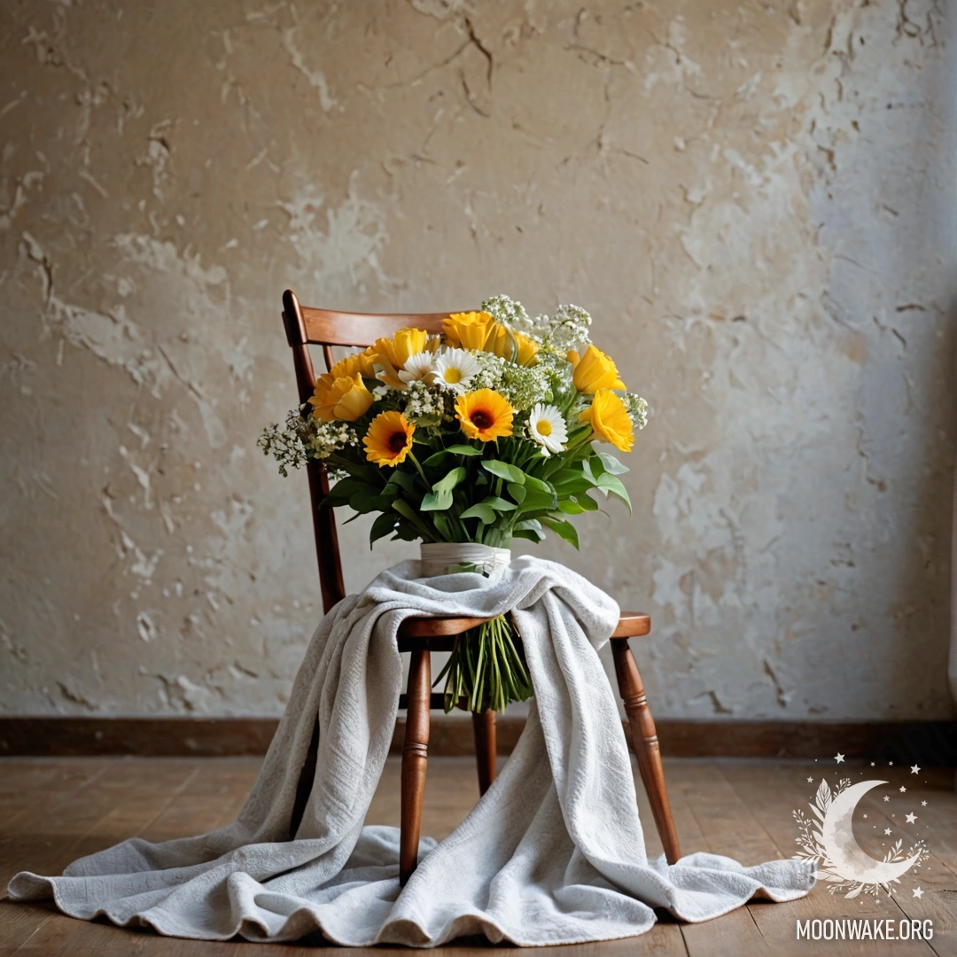 Старинный деревянный стол с банкой цветов и огоньками боке на фоне заката.