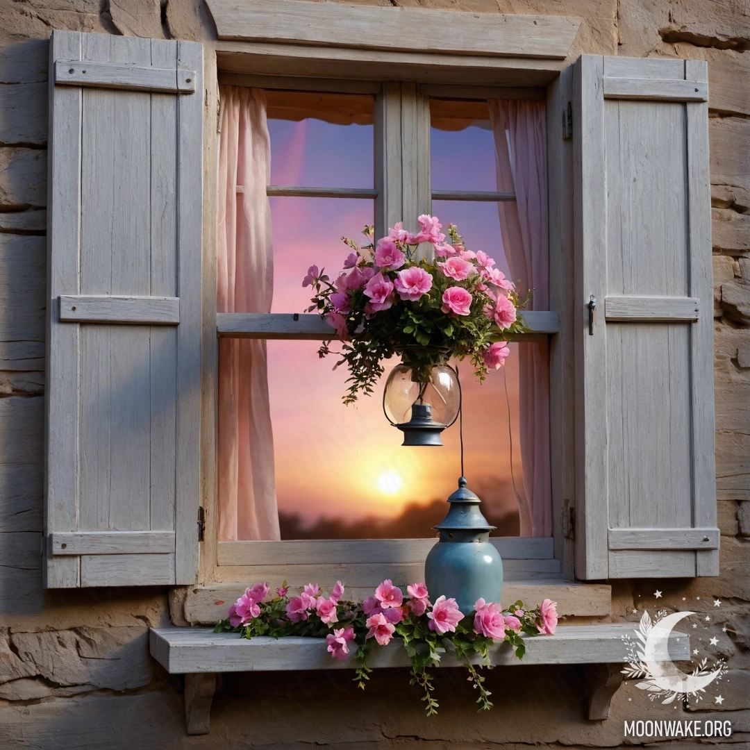 Крупный план ромашек, освещённых светом заката, проходящим сквозь деревья леса.