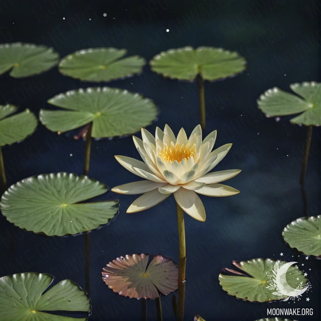 Нежная лилия, грациозно плавающая на фоне оливкового цвета, выполненная в успокаивающей акварельной технике.