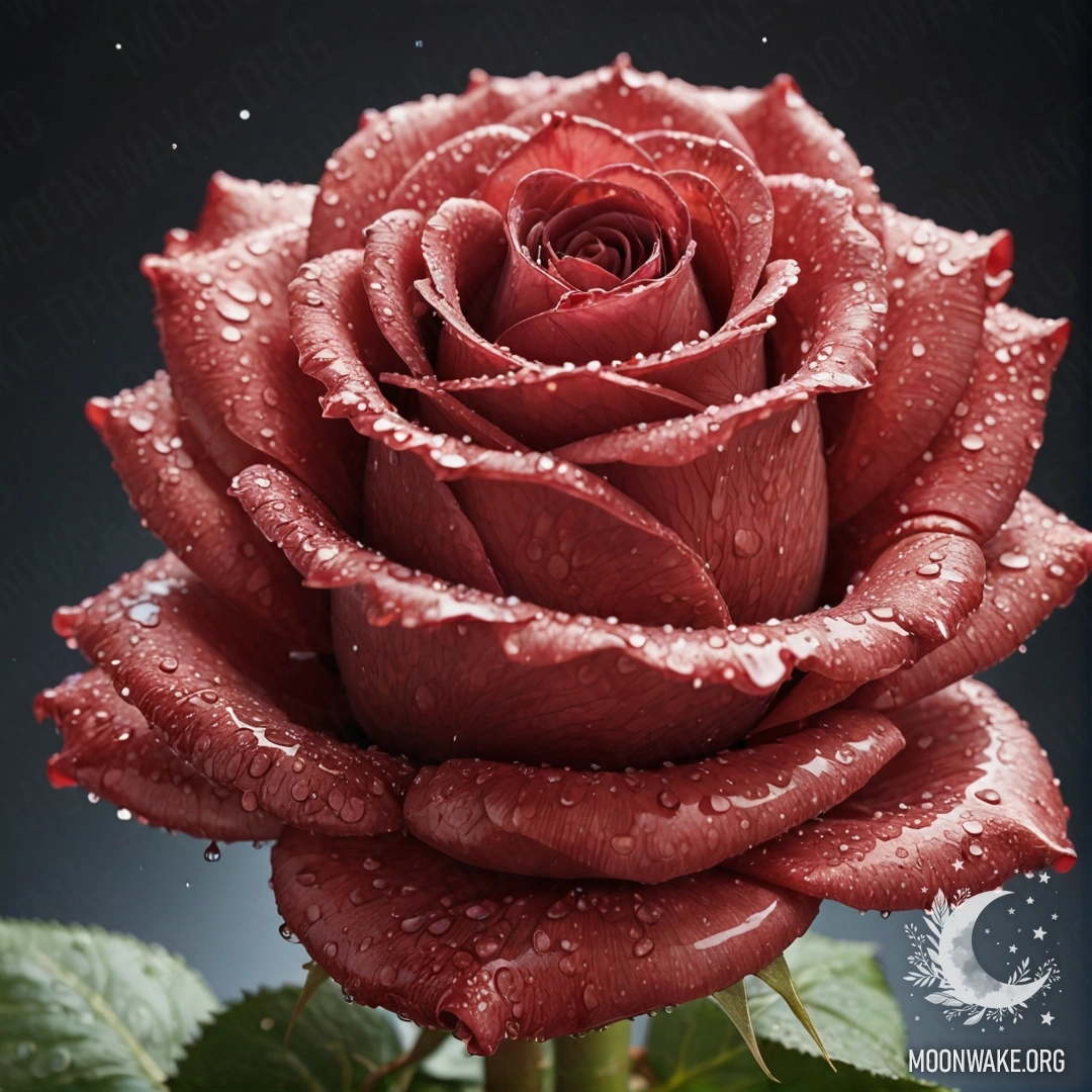 Нежная роза, созданная из мерцающей воды, отражающей свет.